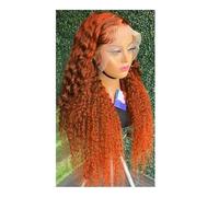Perruque de cheveux humains ondulés orange, densité 200, 13x4, avec dentelle frontale, pré-épilée, sans colle(34inch)