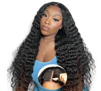 Perruque de cheveux humains ondulés sans colle de 71,1 cm - Densité 200 - Sans colle - Cheveux humains pré-épilés - Ligne de cheveux naturelle - 15,2 x 12,7 cm - Fermeture HD - Perruque en dentelle