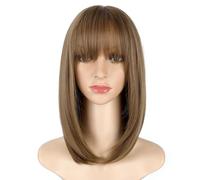 Perruque de Cheveux Humains Perruque Air Bangs à la mode, cheveux courts clavicule mi-longs for femmes, perruque synthétique simulée Perruque avec Frange Perruques Synthétiques (Color : B)