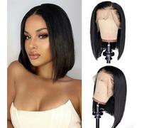 Perruque de cheveux humains pré-épilés avec dentelle frontale de 33 x 10 cm, 25,4 cm, densité de 180 %, noir naturel