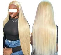 Perruque de cheveux humains raides blonds 613 - Densité 200 - 13 x 6 HD - Dentelle frontale transparente - Avec dentelle frontale brésilienne de 13 x 4 - Pré-bou noir, dentelle HD 38 cm)
