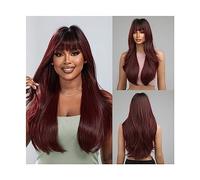 Perruque de Cheveux Long Vin Rouge Perruques Synthétiques Cheveux Ondulés Naturels Avec Une Frange Rouge Brun Perruque Racine Profonde Résistant À La Chaleur Cosplay Partie Cheveux for Femmes Perruque