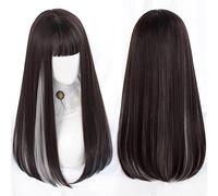 Perruque De Cheveux Longs Et Raides Teints Avec Frange Dorée Pour Femme - Couleur Dégradée Naturelle - Résistante À La Chaleur - Perruque Grise Pour Femme (P18/613 61 Cm)