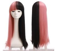 Perruque De Cheveux Longs Et Raides Teints Avec Frange Dorée Pour Femme - Couleur Dégradée Naturelle - Résistante À La Chaleur - Perruques Synthétiques Grises Pour Femme (P18/22 24 Pouces)