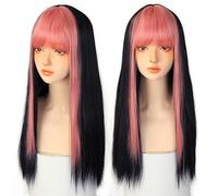 Perruque De Cheveux Longs Et Raides Teints Avec Frange Dorée Pour Femme - Couleur Dégradée Naturelle - Résistante À La Chaleur - Perruque Grise Pour Femme (T1B/Bourgogne 61 Cm)