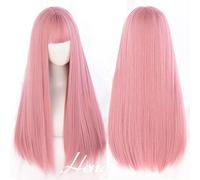 Perruque De Cheveux Longs Et Raides Teints Avec Frange Dorée Pour Femme - Couleur Dégradée Naturelle - Résistante À La Chaleur - Perruque Grise Pour Femme (T1B/Rouge 61 Cm)