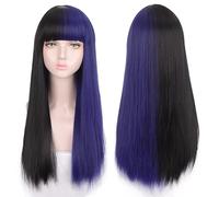 Perruque De Cheveux Longs Et Raides Teints Avec Frange Dorée Pour Femme - Couleur Dégradée Naturelle - Résistante À La Chaleur - Perruque Grise Pour Femme (T1/35 24 Pouces)