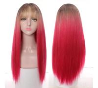 Perruque De Cheveux Longs Et Raides Teints Avec Frange Dorée Pour Femme - Couleur Dégradée Naturelle - Résistante À La Chaleur - Perruques Synthétiques Grises Pour Femme (T1/27 24 Pouces)