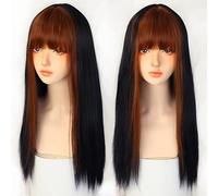 Perruque De Cheveux Longs Et Raides Teints Avec Frange Dorée Pour Femme - Couleur Dégradée Naturelle - Résistante À La Chaleur - Perruque Grise Pour Femme (T1B/4/27 24 Pouces)