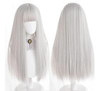 Perruque De Cheveux Longs Et Raides Teints Avec Frange Dorée Pour Femme - Couleur Naturelle Dégradée - Résistante À La Chaleur - Perruque Grise Pour Femme (P12/613 61 Cm)