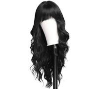Perruque de cheveux longs ondulés pour femme - Cheveux synthétiques ondulés colorés avec raie au milieu - Perruque bouclée polyvalente en fibres synthétiques - Volume naturel - Style ondulé