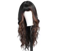 Perruque de cheveux longs ondulés pour femme - Cheveux synthétiques ondulés colorés avec raie au milieu - Perruque bouclée polyvalente en fibres synthétiques - Volume naturel - Style ondulé