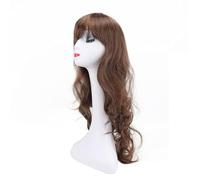 Perruque de Cheveux Longs pour Femmes avec Frange, Perruque Longue Ondulée à la Mode Marron Clair, Perruque Synthétique élégante et Moelleuse à Haute Température, Adaptée aux