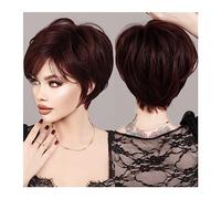 Perruque de Cheveux Perruque courte Bob perruque rouge vin for les femmes perruques de cheveux synthétiques naturels de fête quotidienne avec une frange moelleuse fibre résistante à la chaleur Perruqu