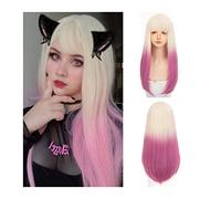 Perruque de Cheveux Perruque de cheveux longs et raides avec frange for filles femmes blonde dégradé violet rose synthétique cosplay perruque résistant à la chaleur coloré costume fête perruques Perru