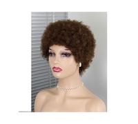 Perruque de Cheveux Perruques Afro Bouclées, Perruques Courtes Brunes, Perruques Pixie Blondes Bouclées, Cheveux Humains, Fabriquées à la Machine Perruques Femme(Dark Brown)