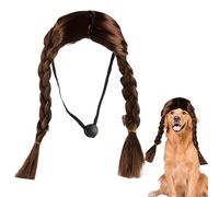 Perruque de cheveux pour chien - Perruque de chat tressée double longue marron, costume amusant pour chiens de petite, moyenne et grande taille, cheveux synthétiques pour Halloween, Noël,