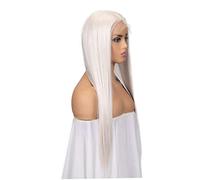 Perruque de cheveux raides pour femmes, perruque longue blonde platine, devant en dentelle pour fête de cosplay d'Halloween carnaval Noël