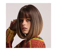 Perruque de Cheveux Straight Bob Perruques avec frange Brown ombre à une perruque synthétique brun clair for femmes perruques de fibres résistantes à la chaleur naturelles for une usure quotidienne de
