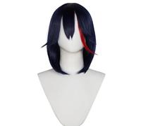 Perruque de cheveux synthétiques courts et raides avec frange pour cosplay (bleu foncé)