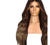 Perruque de cheveux synthétiques longs ondulés avec dégradé de couleur brun-noir, 65 cm, avec micro-ondes, finition lisse, dégradé de couleur naturel, pour femme, dégradé de couleur naturelle