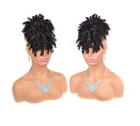 Perruque de chignon afro bouffant, avec frange, courte, afro, frisée, avec cordon de serrage, queue de cheval, pour femme (marron foncé)