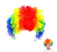 Perruque de clown multicolore, arc-en-ciel, drôle, perruque bouclée pour adultes et enfants, Halloween