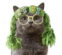 Perruque De Cosplay Amusante Pour Chat Avec Ensemble De Lunettes - 4 X 40 Cm, Perruque Originale Pour Costume D'animal De Compagnie, Chapeau Tressé Révélant Les Oreilles Pour Chats Et Petits Chiens, V