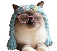 Perruque De Cosplay Amusante Pour Chat Avec Ensemble De Lunettes - 4 X 40 Cm, Perruque Originale Pour Costume D'animal De Compagnie, Chapeau Tressé Révélant Les Oreilles Pour Chats Et Petits Chiens, V