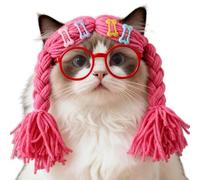 Perruque De Cosplay Amusante Pour Chat Avec Ensemble De Lunettes - 4 X 40 Cm, Perruque Originale Pour Costume D'animal De Compagnie, Chapeau Tressé Révélant Les Oreilles Pour Chats Et Petits Chiens, V