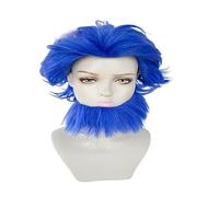 Perruque de cosplay Anime Karlerys pour homme avec moustache bleue à vagues courtes pour Halloween, fête, carnaval, vie nocturne, concerts, mariages