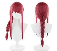 Perruque de cosplay Anime Makima - Cheveux synthétiques longs - Rose rouge - Pour Halloween, Noël, carnaval