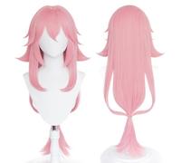 Perruque de cosplay anime, perruque Genshin Impact, avec deux bonnets de perruque, pour Halloween, fête, etc. (Yae Miko Cosplay)