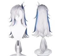 Perruque de cosplay anime, perruque Genshin Impact, avec deux bonnets de perruque, pour Halloween, fête, etc. (Neuvillette Cosplay)