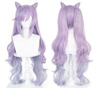 Perruque de cosplay anime, perruque Genshin Impact, avec deux bonnets de perruque, pour Halloween, fête, etc. (Keqing Cosplay)