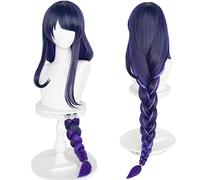 Perruque de cosplay anime, perruque Genshin Impact, avec deux bonnets de perruque, pour Halloween, fête, etc. (Raiden Shogun Cosplay)