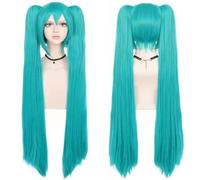 Perruque de cosplay avec queue de cheval bleu-vert de 120 cm pour femme avec bonnet de perruque gratuit