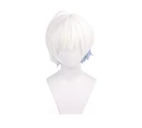 Perruque de cosplay blanche dégradée bleue - Perruque courte et raide en fibre résistante à la chaleur (blanc dégradé bleu)