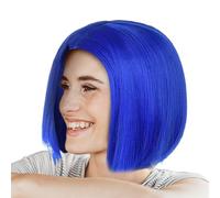 Perruque de cosplay bleue courte, perruques de costume bleues pour femmes | Perruque de cheveux raides courts de 11 pouces,Perruque de cosplay droite pour costume d'anime, perruque de cosplay courte e