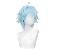Perruque de cosplay Chongyun - Effet Genshin - Bleu - Résistant à la chaleur - Cheveux synthétiques Chong Yun - Pour cosplay - Avec bonnet