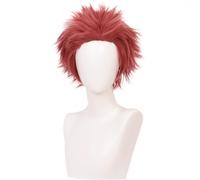 Perruque de cosplay d'anime - Cheveux synthétiques courts - Pour homme - Résistante à la chaleur - Avec bonnet de perruque gratuit (bordeaux)
