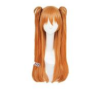 Perruque de cosplay d'anime Eva Asuka Langley Soryu, longue, orange, résistante à la chaleur, pour cosplay, avec 2 pinces à queue de cheval