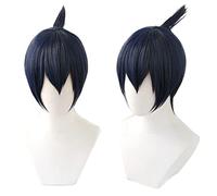 Perruque de cosplay d'anime Hayakawa Aki - Cheveux synthétiques courts - Bleue - Pour Halloween, Noël, carnaval