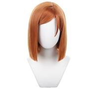 Perruque de cosplay d'anime - Noir - Cheveux synthétiques résistants à la chaleur - Avec bonnet de perruque - Pour Halloween, fête, bande dessinée (marron orange)