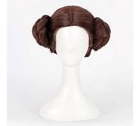 Perruque de cosplay d'anime, perruque de princesse Leia, perruque marron courte, avec bonnet gratuit, pour Noël, carnaval, Halloween, cosplay, taille unique, comme montré