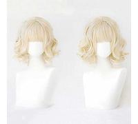 Perruque de cosplay d'anime Rozen Maiden Hinaichigo - Blond clair - Courte et bouclée - Avec bonnet de perruque gratuit - Pour Noël, carnaval, Halloween, cosplay, taille unique, comme montré