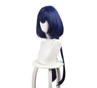 Perruque de cosplay de jeu - Cheveux longs et raides - Bleu foncé - Perruque en fibre avec frange - Pour fête d'Halloween