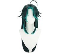 Perruque de cosplay Genshin Impact Yoimiya - Courte - Vert foncé - Bleu - Avec bonnet de perruque gratuit - Costume d'Halloween - Pour Noël et carnaval (taille : longue)