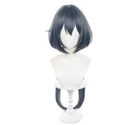 Perruque de cosplay gris et bleu avec tête de méduse - Perruque superposée avec frange résistante à la chaleur - Perruque d'Halloween