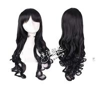 Perruque de cosplay ondulée longue de 70 cm avec une longue frange noire perruque quotidienne féminine partie résistante à la chaleur noir 70 Cm perruques de cheveux synthétiques perruque commune H0